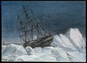 Image: Ship Lifted on top of Ice, Melville Bay, Engraving